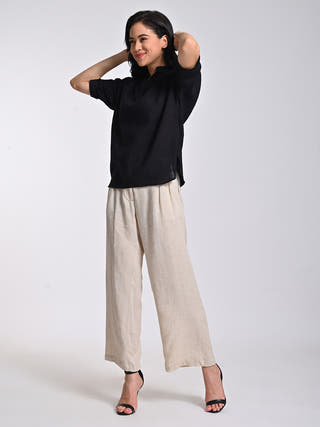 Solid Black Top With Wide Leg Pants Set Saltpetre
