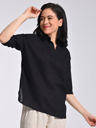 Black Drop Shoulder Sleeve Top Saltpetre