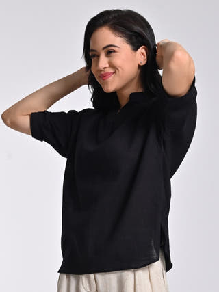 Black Drop Shoulder Sleeve Top Saltpetre