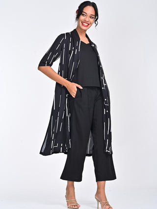 Modal Black Cedar Print Draped Neck Collar Long Shirt Saltpetre