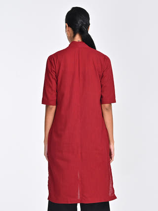 Organic Cotton Solid Draped Neck Collar Long Shirt Saltpetre