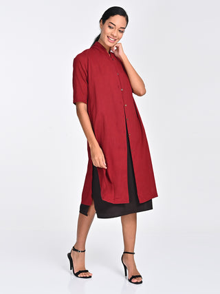 Maroon Draped Overlay Coffee Midi Saltpetre