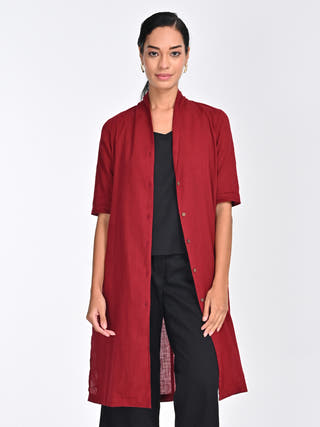 Organic Cotton Solid Draped Neck Collar Long Shirt Saltpetre