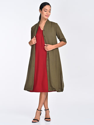 Olive Draped Overlay Maroon Midi Saltpetre