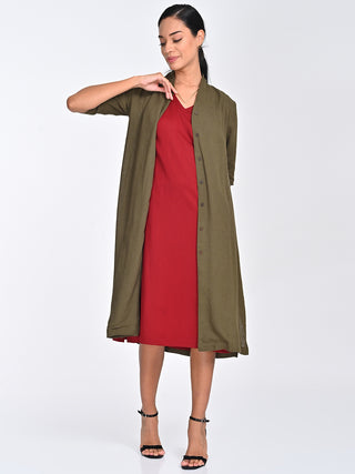 Olive Draped Overlay Maroon Midi Saltpetre