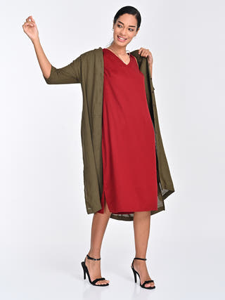Olive Draped Overlay Maroon Midi Saltpetre