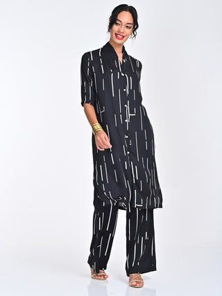 Black Cedar Print Draped Co-Ord Set Saltpetre