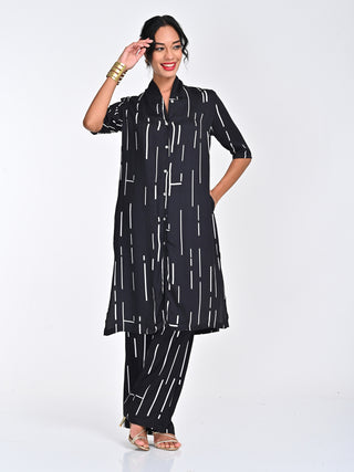 Black Cedar Print Draped Co-Ord Set Saltpetre