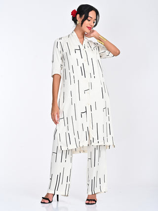 Cream Cedar Print Draped Co-Ord Set Saltpetre