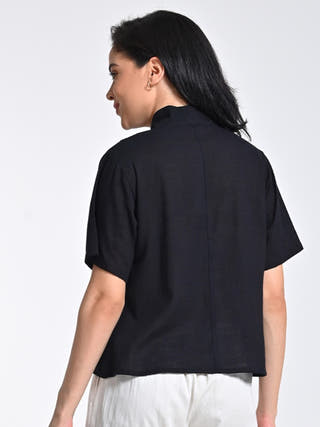Organic Cotton Wrap Collar Shirt Top Saltpetre