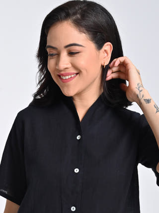 Organic Cotton Wrap Collar Shirt Top Saltpetre