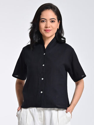 Organic Cotton Wrap Collar Shirt Top Saltpetre