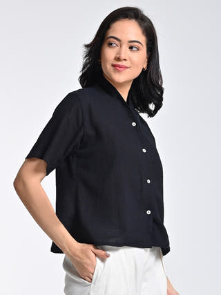 Organic Cotton Wrap Collar Shirt Top Saltpetre