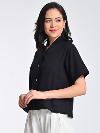 Organic Cotton Wrap Collar Shirt Top Saltpetre
