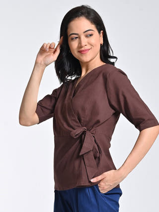 Organic Cotton Solid Coffee Warp Top Saltpetre