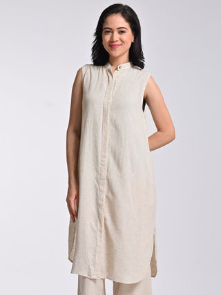 Linen Beige Long Shirt Tunic Saltpetre