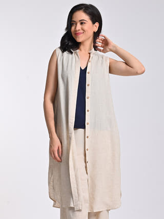 Linen Beige Long Shirt Tunic Saltpetre