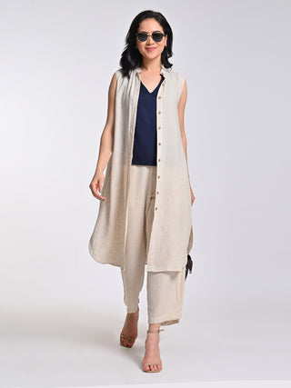 Linen Beige Long Shirt Tunic Saltpetre