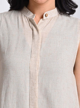 Linen Beige Long Shirt With Trousers Co-Ord Set Saltpetre