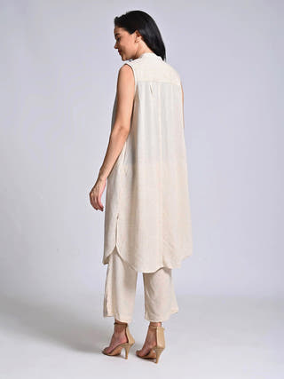 Linen Beige Long Shirt With Trousers Co-Ord Set Saltpetre