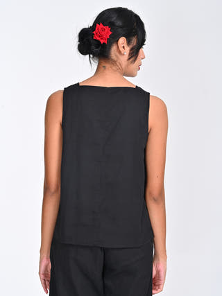 Tencel Solid Black Square Neck Top Saltpetre