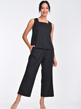 Tencel Solid Black Square Neck Top Saltpetre