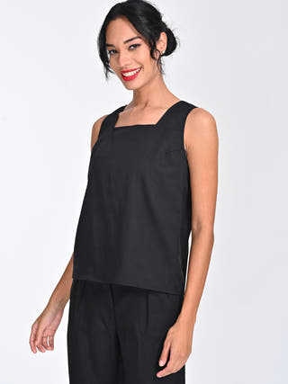 Tencel Solid Black Square Neck Top Saltpetre