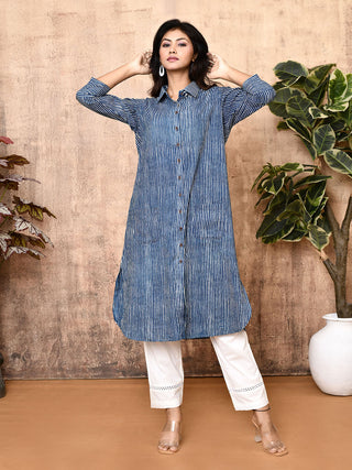 Blockprinted Rhea Kurta Set Indigo Expressions By UV