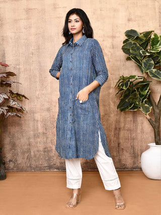 Blockprinted Rhea Kurta Set Indigo Expressions By UV