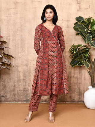 Lissa Ajrakh Flared Kurta Set Red Expressions By UV