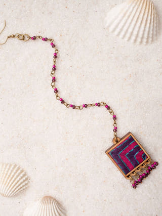 Pink Purple Kantha Repurposed Silk Fabric and Wood  Tikka