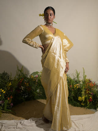 Marigold Rush Neon Yellow Tissue Saree