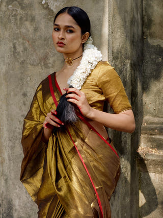 Mayura Metallic Gold Handloom Tissue Saree