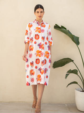 Rose Print Shirt Dress