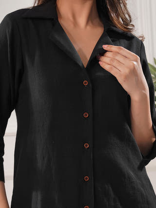 Midnight Whispers Handwoven Kala Cotton Shirt Dress