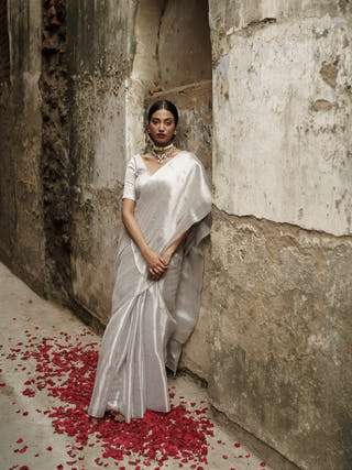 Milky Way Galaxy White Handloom Tissue Saree