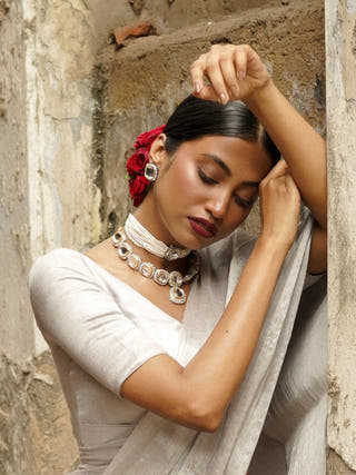 Milky Way Galaxy White Handloom Tissue Saree