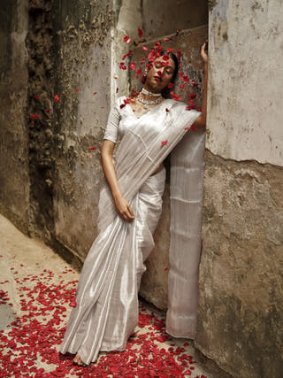 Milky Way Galaxy White Handloom Tissue Saree