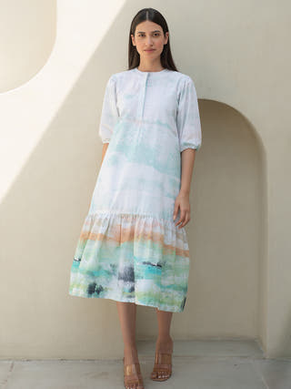 Moss Print Bottom Flare Dress