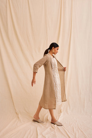 Handblock Printed Dress with Linen Overlay Bombay Bloom