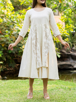 Kora Dress With Golden Peacock Muslin Panels MORALFIBRE