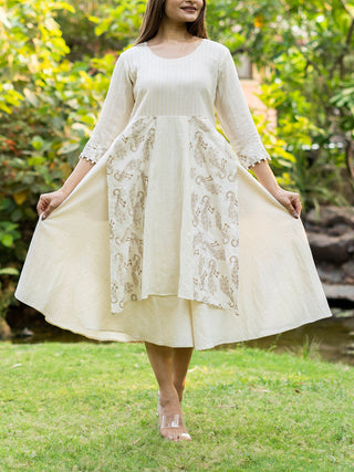 Kora Dress With Golden Peacock Muslin Panels MORALFIBRE