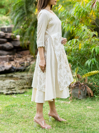 Kora Dress With Golden Peacock Muslin Panels MORALFIBRE