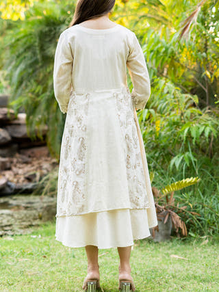 Kora Dress With Golden Peacock Muslin Panels MORALFIBRE