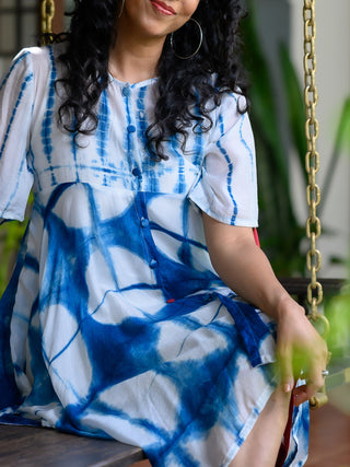 Zoya Asymmetric Shibori Dress Blue AMAR KOSA