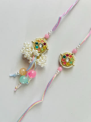 Navratan Kundan Rakhi and Lumba Set