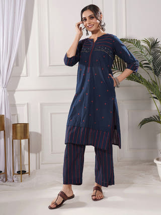 Neelam Blue Cotton Kurta Set