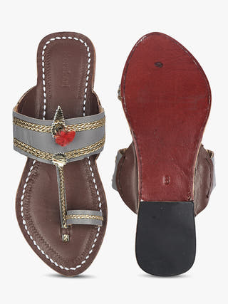 Headturner Grey Kolhapuri Chappal for Women