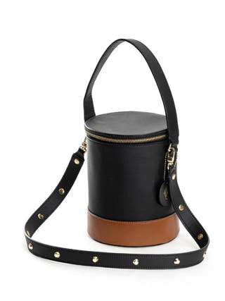 Hemera Vegan Leather Bucket Bag Black & Gingerbread