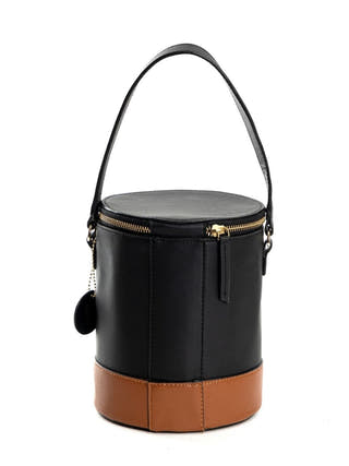 Hemera Vegan Leather Bucket Bag Black & Gingerbread